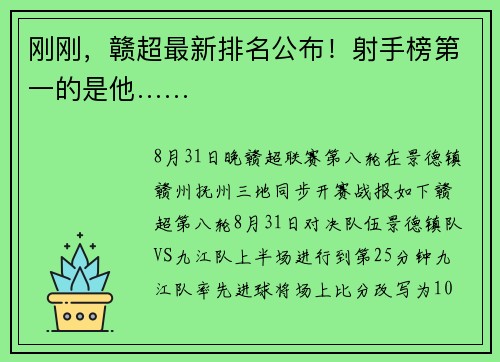 刚刚，赣超最新排名公布！射手榜第一的是他……